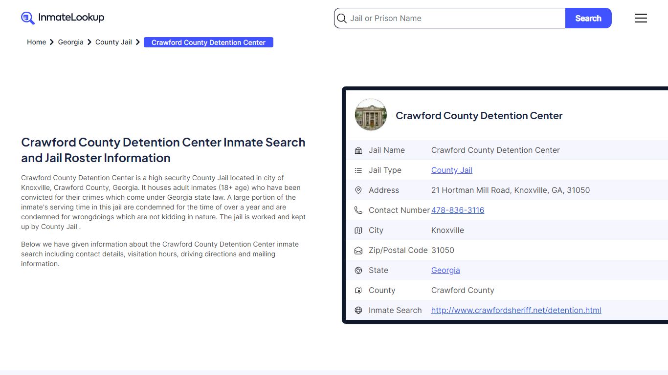 Crawford County Detention Center Inmate Search - Knoxville Georgia ...